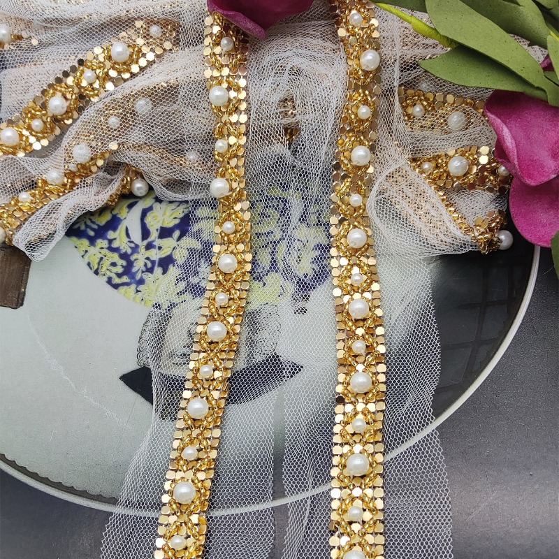 New Handmade Gold Beaded Lace  - đánh giá và giá Lace Ribbon Trim