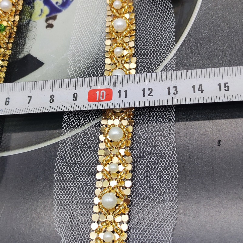 New Handmade Gold Beaded Lace  - đánh giá và giá Lace Ribbon Trim