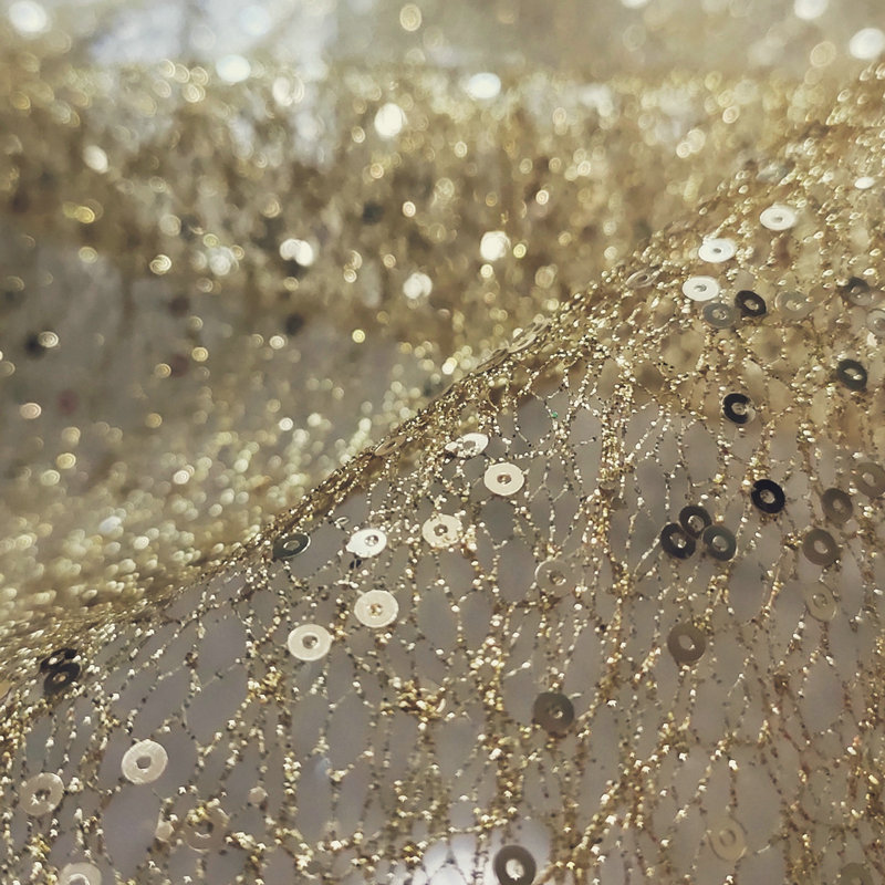 Hard Net White Gold Sequin Emb - đánh giá và giá Crystal Mesh Fabric